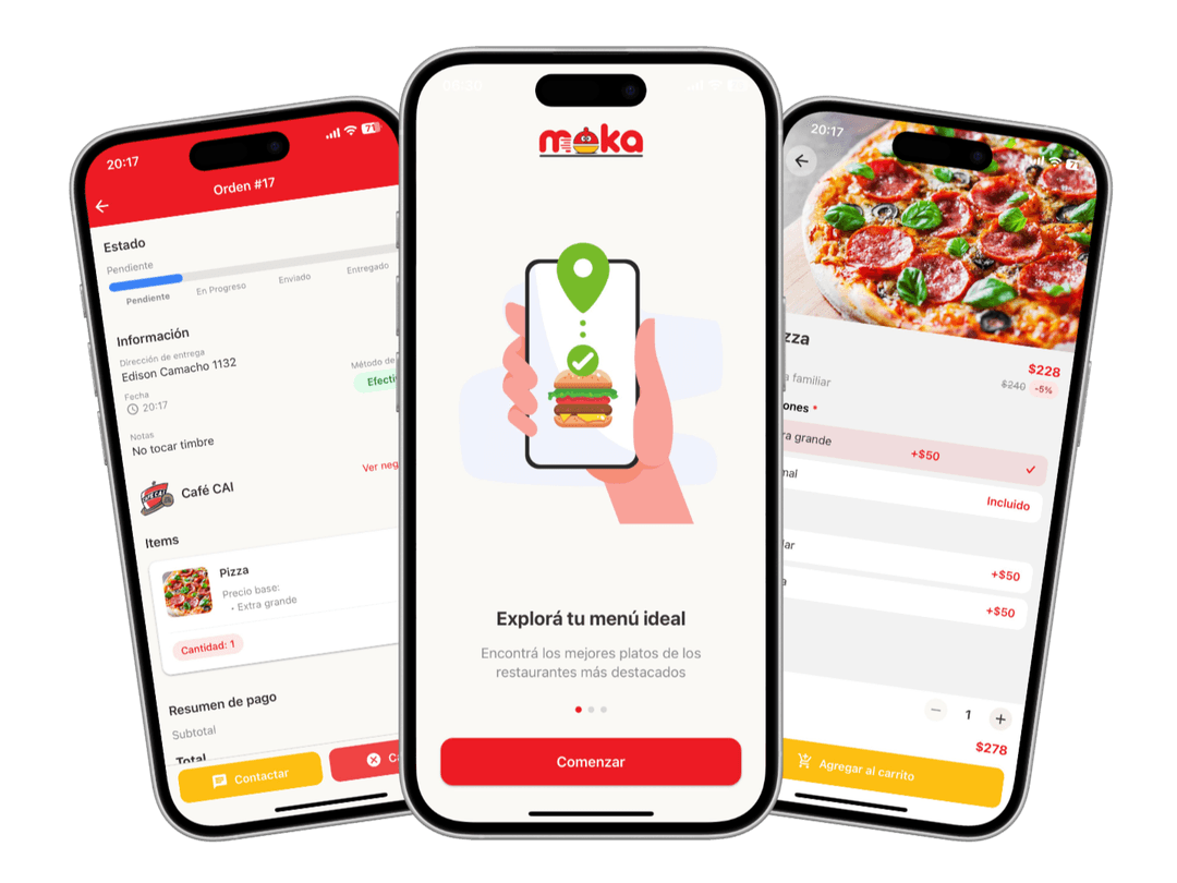 App Moka - Mockup de la aplicación móvil para delivery de comida